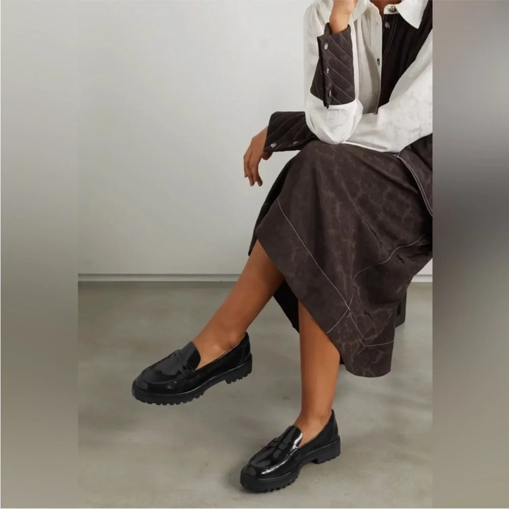 Reformation Agathea Chunky Loafers Black Lug Sole Leather Grunge Minimalist 8.5